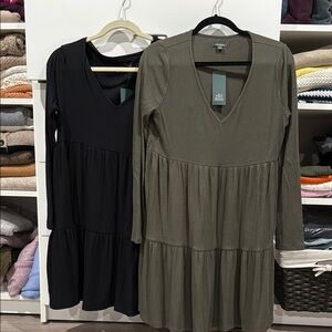 Black and Olive Long Sleeve Tiered Dresses. New with tags. Size large